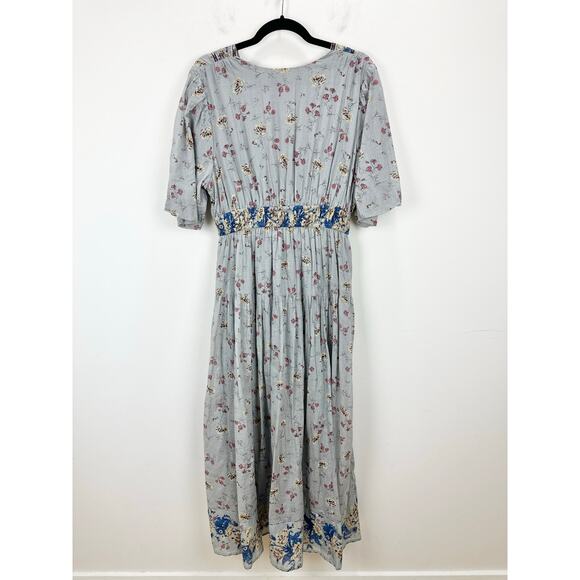Free People Lysette Maxi Dress Floral Boho Cottage Romantic Fairy Blue Small - Picture 8 of 16